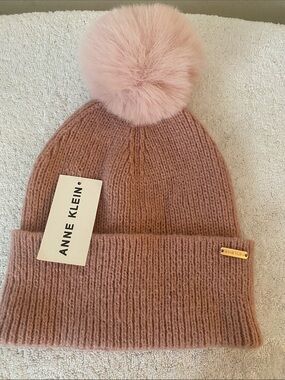 Anne Klein Dusty Rose Pom Knit Beanie